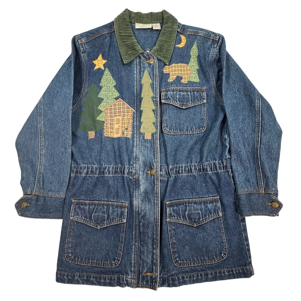 Christopher & Banks Denim Chore Jacket Cabin Vintage Applique Corduroy Small